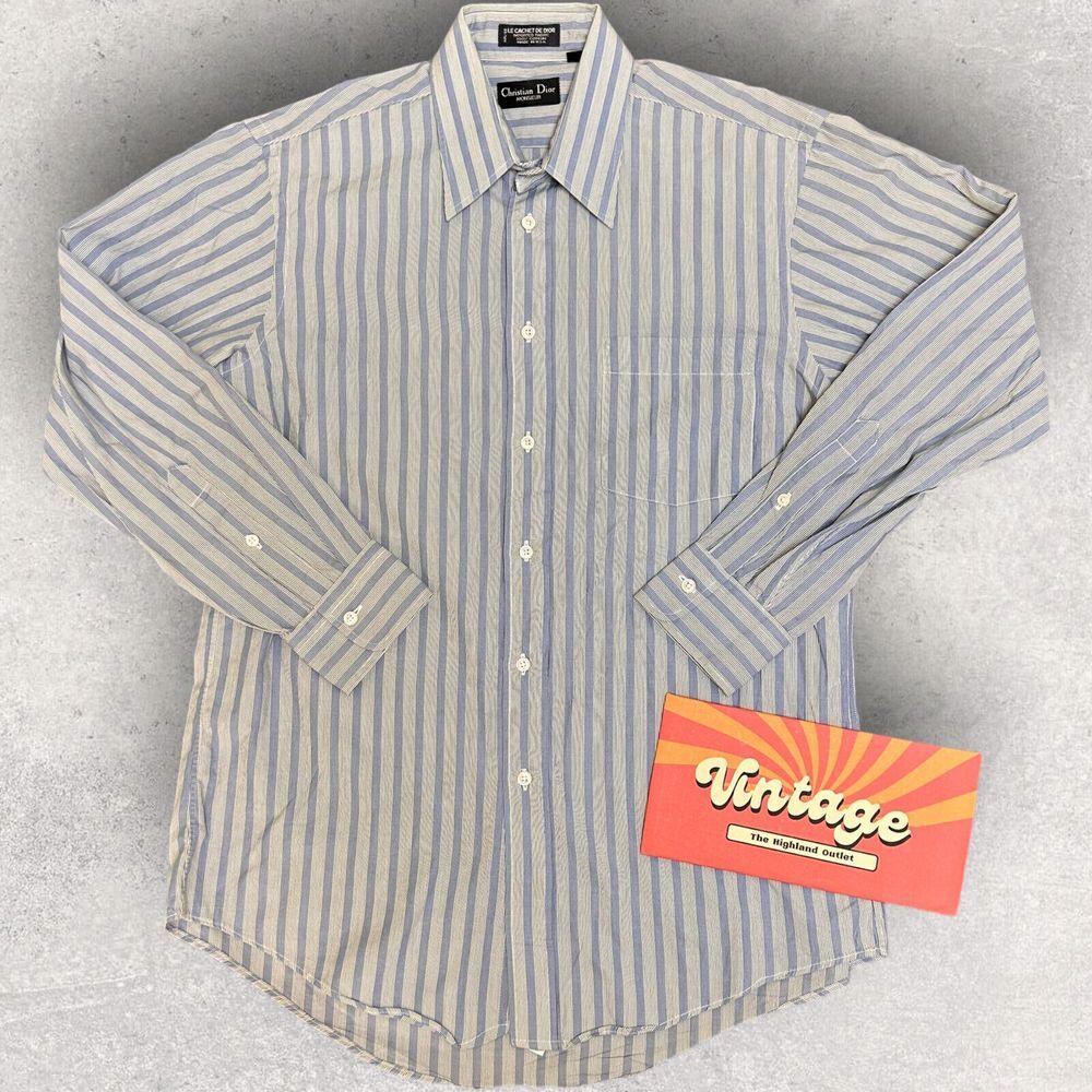 VTG‎ CHRISTIAN DIOR Mens Size 15.5 - 33 Button Front Shirt Cotton Blue White